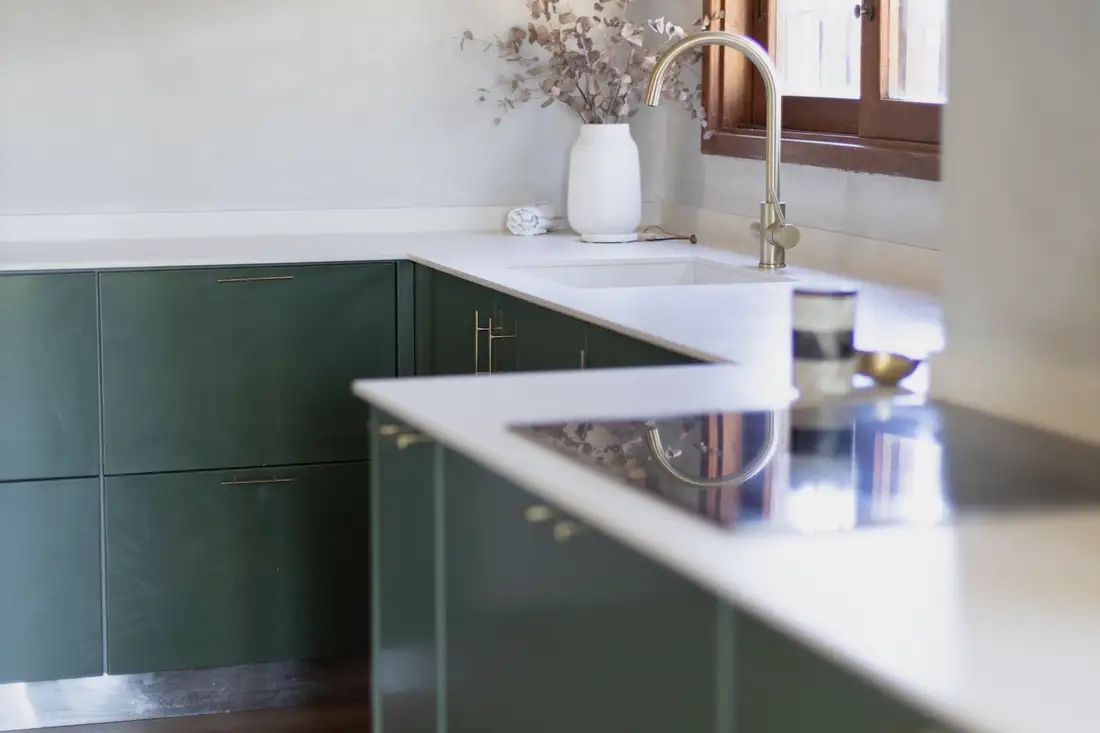 Green kitchen in natural light