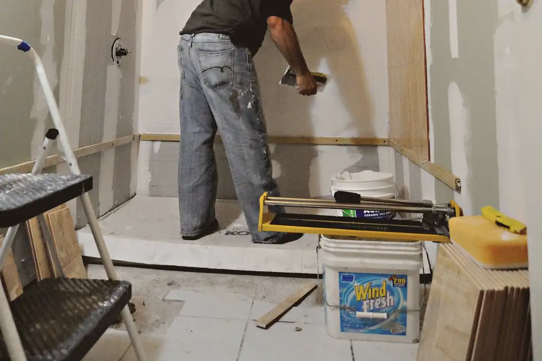 Drywall mud in a bathroom