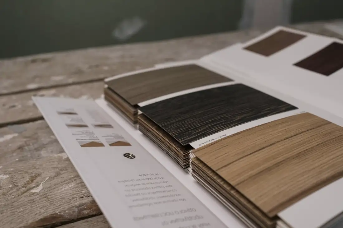 Wood veneer samples on a table
